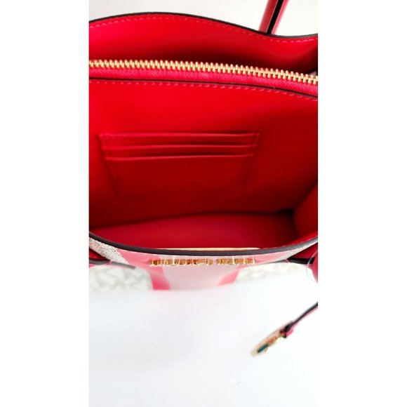 MICHAEL KORS CENTER STRIPE MAPLE SM SATCHEL TOTE Crossbody Geranium Pink - Picture 9 of 14